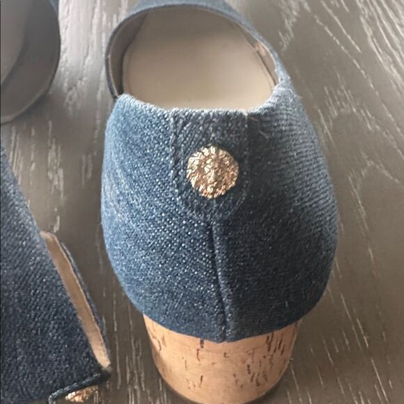 Anne Klein Necessity Denim Blue Heels with Cork Block Heel Pointed Toe Size 9.5M - Picture 11 of 12